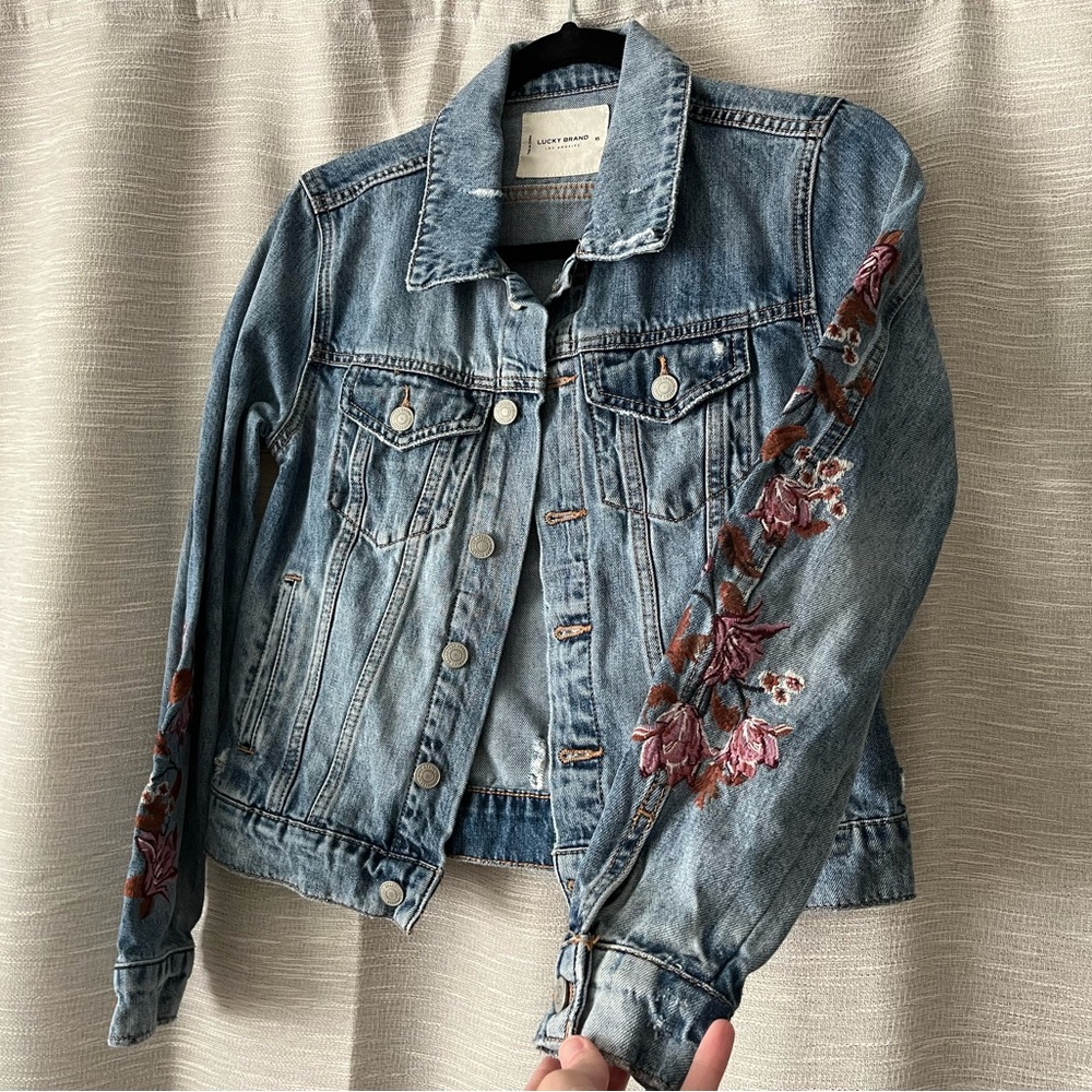 Lucky Brand Jean Embroidered Jacket Floral